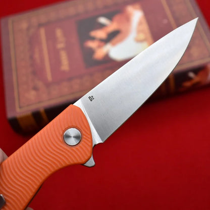 Premium D2 Folding Pocket Knife – Lightweight Outdoor EDC with Nylon Fibre Handle