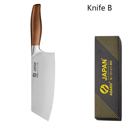 Japanese Kitchen Knife Set – Chef, Santoku, Cleaver, Fillet & Sushi Knives