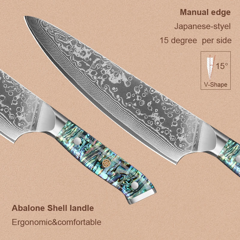 67 Layer Damascus Steel Kitchen Knife Set – Japanese VG10 Style Chef & Vegetable Knives