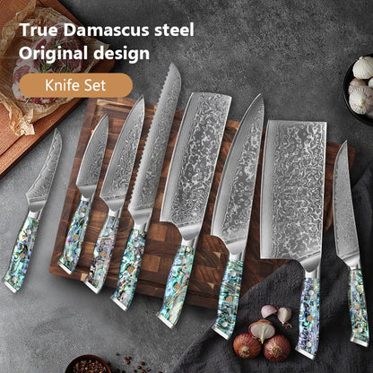 67 Layer Damascus Steel Kitchen Knife Set – Japanese VG10 Style Chef & Vegetable Knives