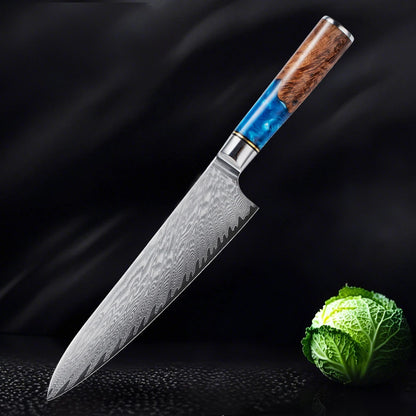 67 Layer VG10 Damascus Steel Chef Knife Set – Blue Resin & Wood Handle