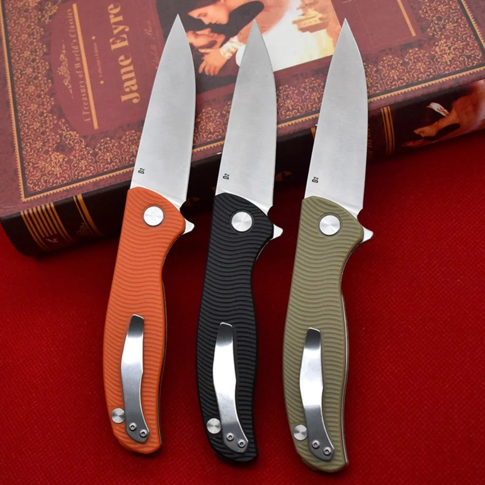 Premium D2 Folding Pocket Knife – Lightweight Outdoor EDC with Nylon Fibre Handle