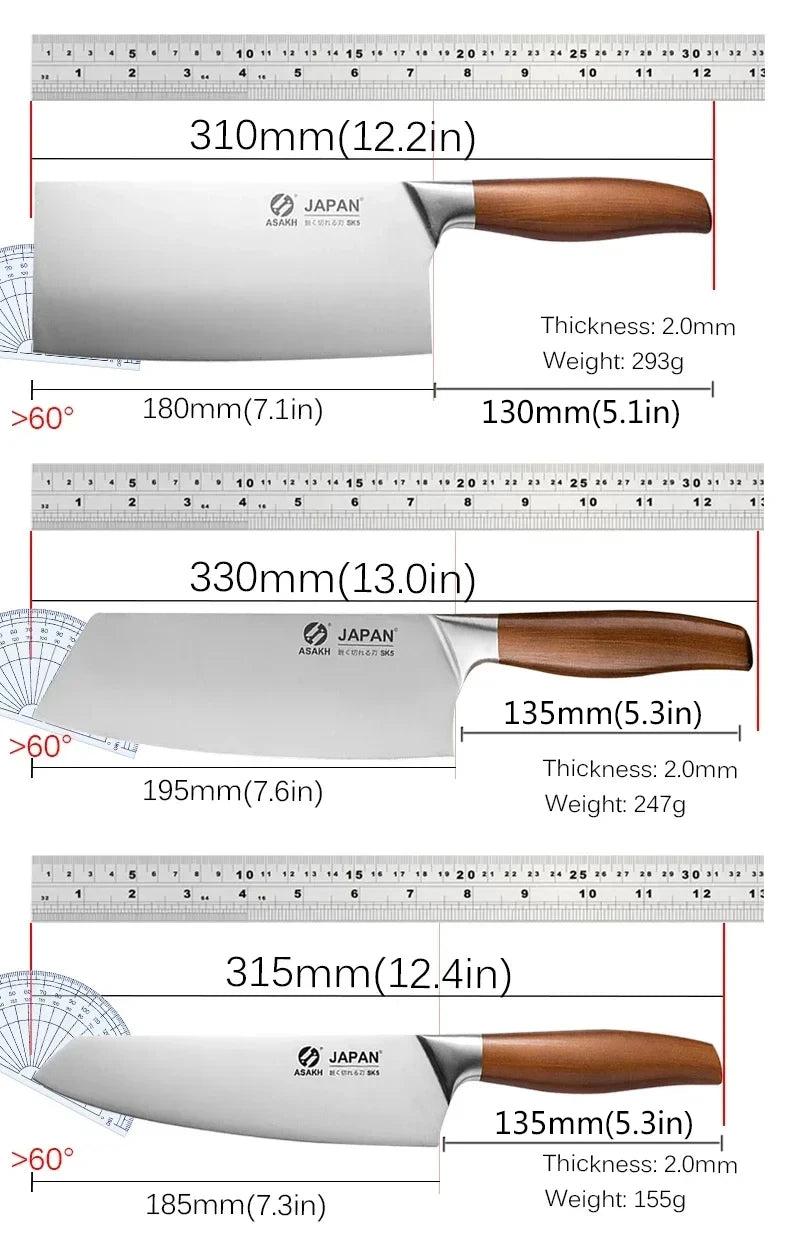 Japanese Kitchen Knife Set – Chef, Santoku, Cleaver, Fillet & Sushi Knives