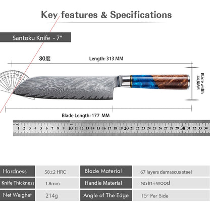 67 Layer VG10 Damascus Steel Chef Knife Set – Blue Resin & Wood Handle