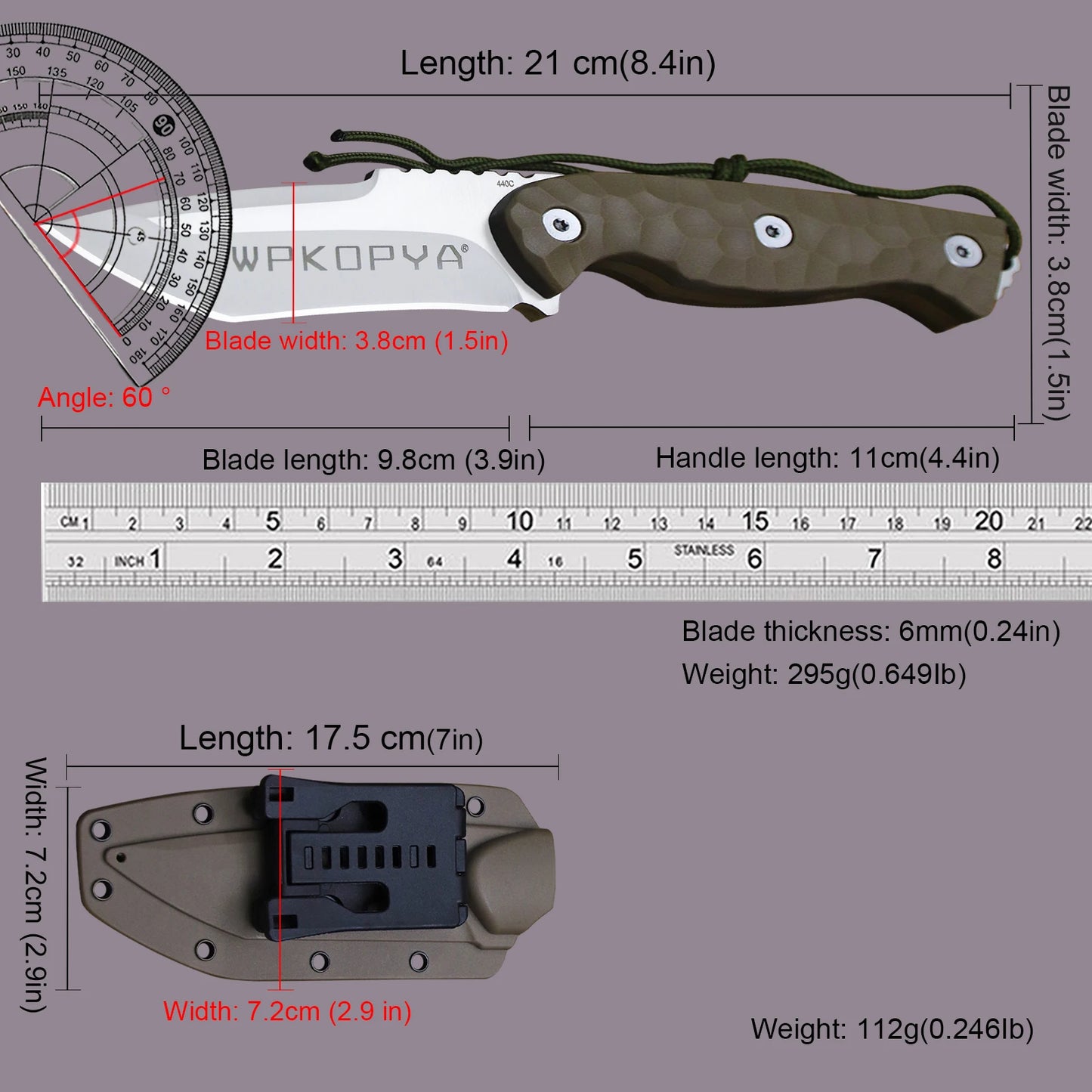 Outdoor Survival Knife with 440C Steel Blade – Full Tang Bushcraft & Camping Knife