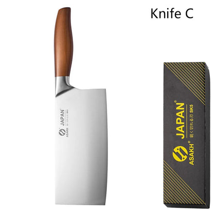 Japanese Kitchen Knife Set – Chef, Santoku, Cleaver, Fillet & Sushi Knives