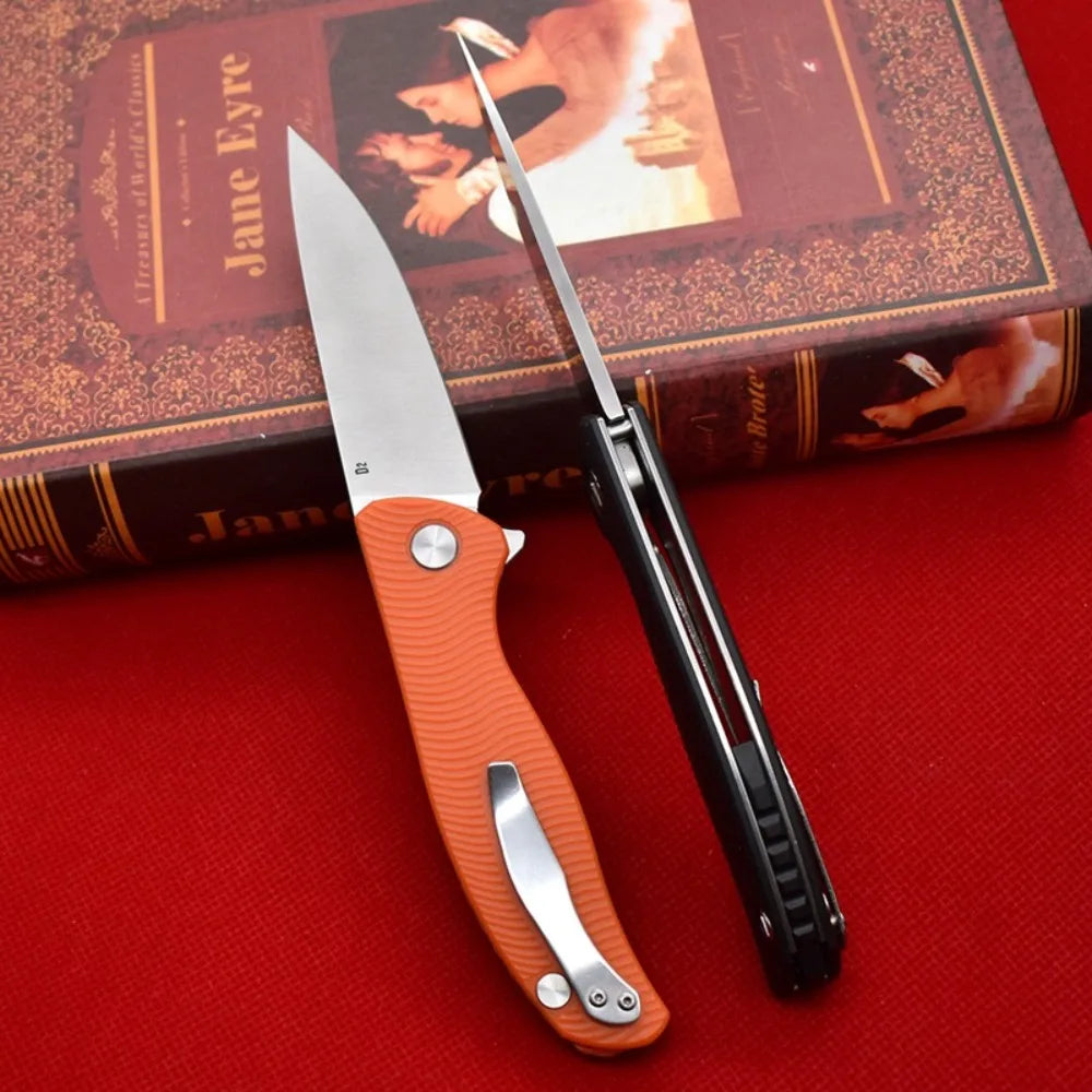 Premium D2 Folding Pocket Knife – Lightweight Outdoor EDC with Nylon Fibre Handle