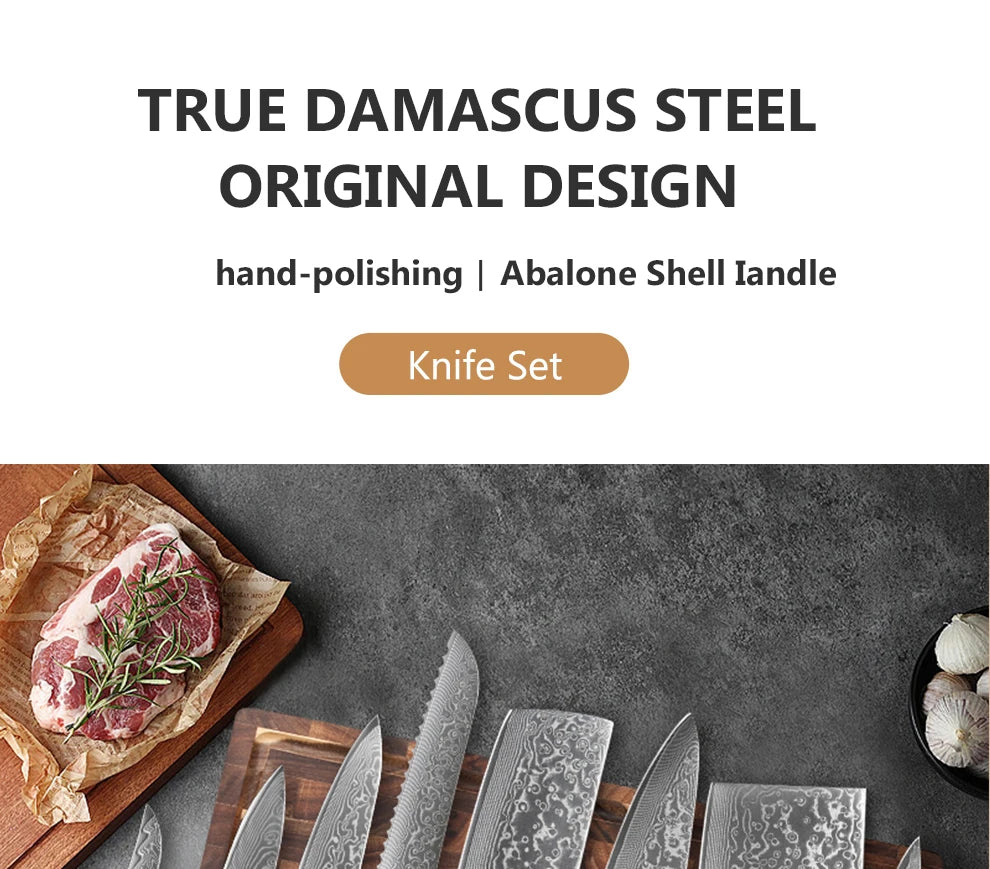 67 Layer Damascus Steel Kitchen Knife Set – Japanese VG10 Style Chef & Vegetable Knives