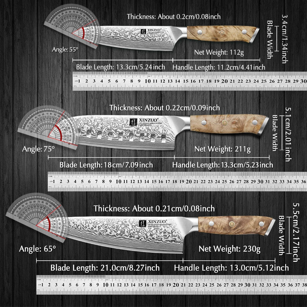 67 Layer Damascus Knife Set | Premium Chef, Santoku & Utility Knives