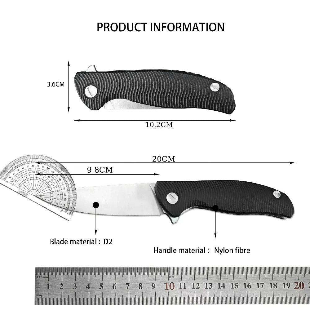 Premium D2 Folding Pocket Knife – Lightweight Outdoor EDC with Nylon Fibre Handle